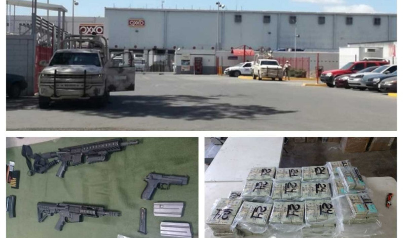 Aseguran armas y 1.3mdd en una bodega de Oxxo en Sonora