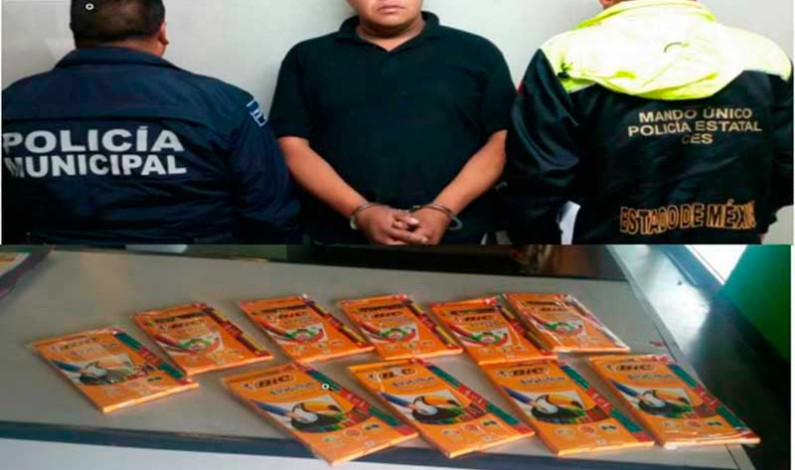 Sorprende y asegura policía municipal de Zinacantepec a presunto ladrón en tienda departamental