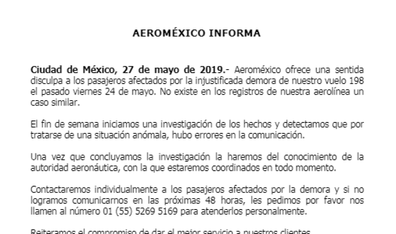 Aeroméxico se disculpa por retaso de vuelo donde viajaba la ex secretaria de la Semarnat