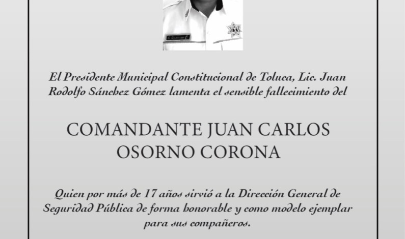 Fallece por COVID-19 policía de Toluca